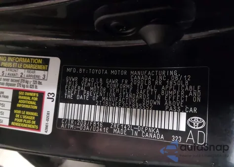 2012 Toyota Corolla Le from USA, damaged, VIN 2T1BU4EE3CC895552